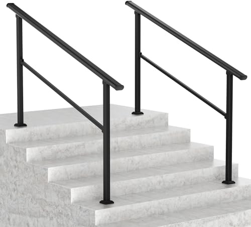 LOVMOR Paquete de 2 barandillas de 5 escalones para escalones al aire libre, barandilla de hierro forjado, barandilla exterior para escalones, kit de barandilla de porche (pasamanos de 4 a 5 pasos)