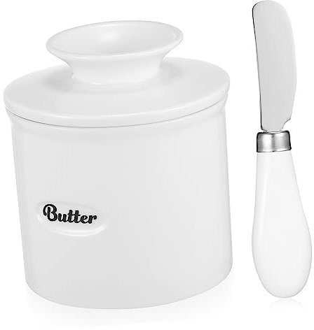 MAGICLULU Contenedor De Mantequilla Mantequera Para Mostrador Con Agua Recipiente De Mantequilla Vasija De Nueces Encargado Del Queso Botes De Caja De Mantequilla Acero Inoxidable Cerámica