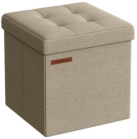 SONGMICS Sitzhocker mit Stauraum, kleine klappbare Sitzbank, 30 x 30 cm Fußbank, Aufbewahrungsbox, bis 130 kg belastbar, für Wohnzimmer Schlafzimmer Schlafsaal, Kamelbraun LSF028K01