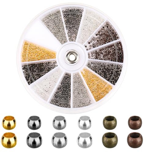 3000 Pcs Crimping Kit for Jewelry Making, 1.5mm/2mm Mini Copper Seed Beads Multicolor Round Metal Spacer Beads Jewelry Findings for Bracelet Earring Making Clamp End Stopper DIY Crafts Supplies