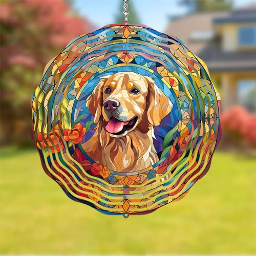 Golden Retriever Windspiel für Haustiere, Hund, Gedenkgeschenk, 3D-Aluminium, Metall, kinetische hängende Windskulptur, Spinner für Hof und Garten, Innen- und Außenbereich, Fenster, Gartendekoration,
