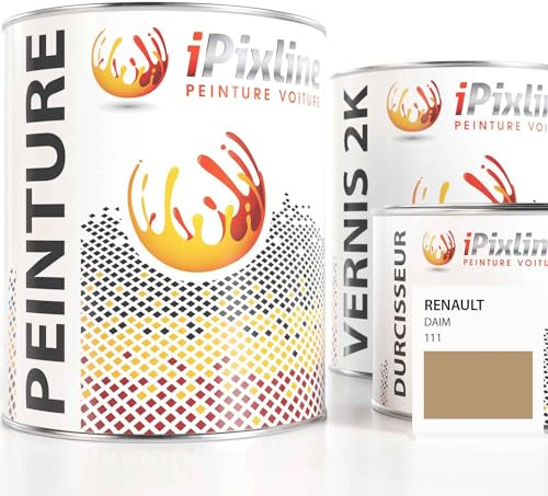 ipixline Kit Retouche Peinture Carrosserie Voiture - Pot Peinture Auto 1000 ml, Vernis 2k 670 ml, Durcisseur 330 ml - Compatible avec Renault - Daim 111