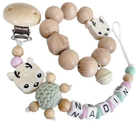 2er Set personalisiertes gestaltetes Babygeschenk mit Namen für Junge Baby Geschenk personalisiert zur Geburt & Taufe (Reh Mint Rosa Set)