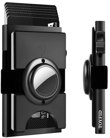 TOYFID Aluminium Card Wallet with Slide Ejector Button, Pop-up Card Holder, RFID Blocking Protect, AirTag Slot, Black