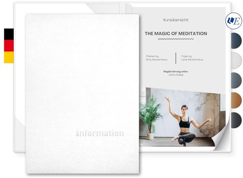 Informationsmappe A4 Metallic-Effekt - Esclusiva® Classic-plus - mit Prägung ‚information‘ - für Gäste oder Mitarbeiter - hochwertige Informations-Präsentation aus Karton (Kristallweiß, 8 Stück)