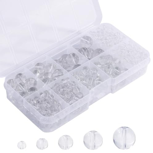 FAPUMOE Clear Round Crystal Glass Beads for Jewelry Making (4/6/8/10/12mm), Smooth and Round Glass Spacer Loose Beads for Crafts Bracelets Necklaces Charms