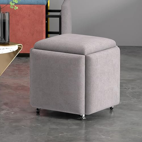 Hockerwürfel, 5-in-1-Sitzwürfel mit Lenkrollen, stapelbare Sofastuhlhocker, ineinander schiebbarer Ottomanhocker, beweglicher Fußhocker, Rollstuhl für Schlafzimmer, Dunkelgrau-45 x 45 cm (Hellgrau 45