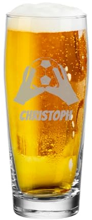 LUXENTU Willi Becher mit Gravur, Trikot, 0,5 l, 1 Stück | Personalisiertes Bierglas mit Name & Fußball-Motiv, Geschenk für Bierliebhaber, Spülmaschinenfest