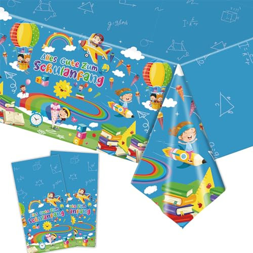 Glamifyr 2 STK Tischdecke Einschulung,Tischdeko Einschulung Tischdecke Abwaschbar,Tischdecke Wasserdicht Einschulung Tischdecke,Plastiktischdecke Tischdecke Schulanfang für Party Dekoration 137x274cm