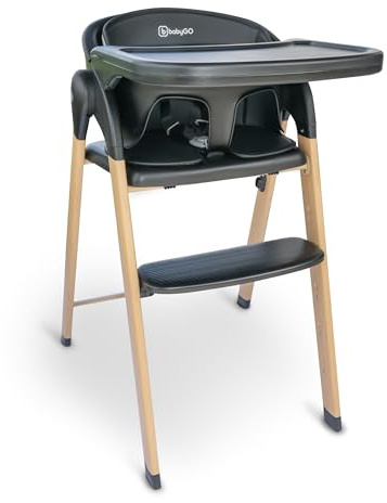babyGO Levels Mitwachsender Hochstuhl - Perfekt für Babys bis Schulkind - Kinderhochstuhl/Babystuhl ab 6 Monaten mit hochwertigem Design - Schwarz