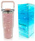 30oz Bling Rhinestone Studded Tumbler with Top Handle and Leakproof Lid Vacuum Insulated Stainless Steel Glitter Crystal Water Bottle with Flip Straw Reusable Cup Outdoors Travel Mugs (Light Pink)