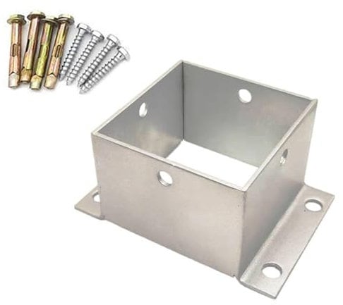 2x2 4x4 6x6 8x8 Inch Post Base for Concrete, Square Ground Anchor Kits for Lumber Column/Fence/Pergola Ground & Stainless Steel Post Holder with Screws, Heavy Duty Post Bracket/Stand(200x200 mm/7.9