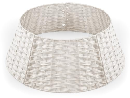 Bomclap Weihnachtsbaumrock, Künstliche Rattan Weihnachtsbaumständer Hülle für Weihnachtsbäume Dekoration, Runde Weihnachtsbaumkorb, 70x50x26cm, Weiß