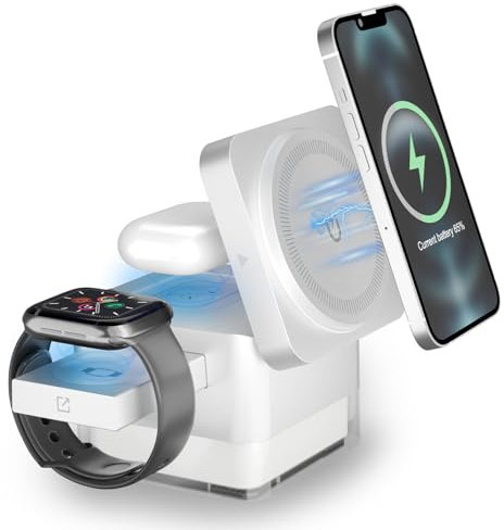 Estación de Carga inalámbrica 3 en 1,Compatible con Apple Watch, Airpods y iPhone 16 15 14 13 12 Series,Cargador Magnético Inalámbrico Plegable,Base de Carga,Carregador Sem Fios para iPhone (Blanco)