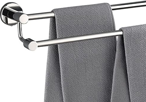 Double barre porte-serviettes en acier inoxydable de 100 cm à fixation murale pour salle de bain, cuisine, finition polie, montage par vis