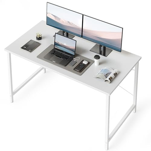 CubiCubi Schreibtisch, Kleiner Computertisch, 120 x 48 x 75 cm Bürotisch, für Arbeitszimmer, Schlafzimmer, Industrie-Design, Metallgestell, Weiß