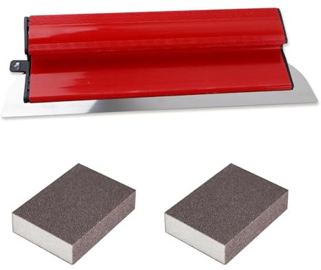 Spatola per Stucco 40CM/16 Inch, Frattazzo per Rasatura, Strumento di Intonacatura con 2 x Spugna di Levigatura 120 Grana, Lama Sostituibile in Acciaio Inox 0,3 MM, Cartongesso Attrezzi Per Muro
