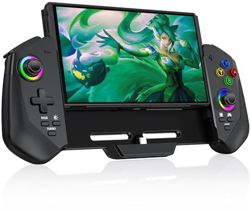 HELLCOOL Switch Pro Controller for Switch/OLED,Switch Controller for Handheld Grip with Hall Effect Joystick,One-Piece Switch Joycon with Turbo/Programmable/6-Axis/Vibration/RGB/4 Card Slot(Black)
