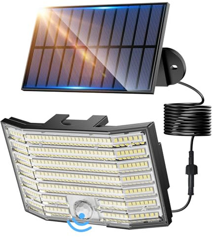 Artrastar Solarleuchten 226 LED Solarlampen Für Außen Mit Bewegungsmelder 3 Modi Aussen licht 5 M Kabel Strahler Wandleuchte IP65 Für Garten, Garage, Hof, Rasen, Haustüren (1 Stück)