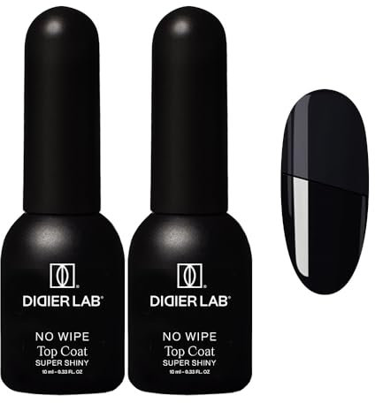 DIDIER LAB - Premium No Wipe Gel Top Coat Super Shiny for UV Gel Nail Polish - New TPO and HEMA Free Clean Formula - Scratch-Resistant UV Top Coat for a Perfect Long-Lasting Manicure - 2x10ml