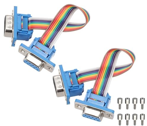 sourcing map 2 Pcs IDC Serial Cable Rainbow Wire Flat Ribbon Cable DB9 Male to DB9 Female 3.9 Inch Length 2.54mm Pitch Breadboard Jumper Wires for Electronic Projects