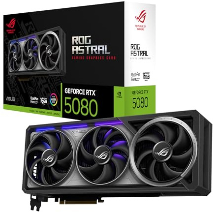 ASUS ROG Astral GeForce RTX 5080 16GB GDDR7 Gaming Grafikkarte | Nvidia GeForce RTX5080, vier Lüfter, 3.8-Slot-Design, PCIe 5.0, 2x HDMI 2.1b, 3x DisplayPort 2.1a
