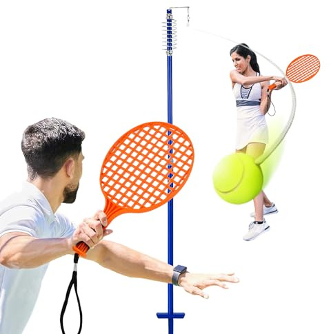 GYMAX Portable Tetherball Tennis Set, 3 Level Height Adjustable Tetherball Equipment with Ball, 2 Bats, Outdoor Game Fun for Backyard, Lawn, Sand and Beach, Aged 5+