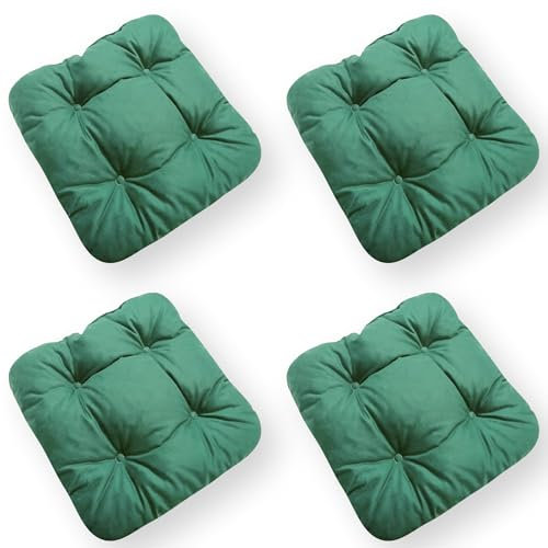 4L Textil 4er Set Stuhlkissen mit Bändern Indoor & Outdoor Sitzkissen 45x45 Gartenstuhlauflagen Sitzauflagen Bodenkissen 40x40 (Grün, 4er Set | 45x45 cm)