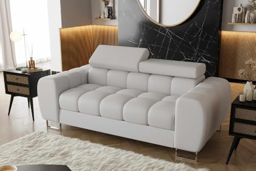 Friderik Sofa Aspen II Ledersofa 195 cm 2-Sitzer mehrstufige Kopfstützenverstellung (Weiß)