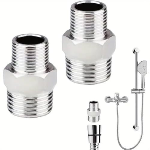 2 PCS Shower Hose Connectors, Male to Female Threaded Connector Accessories Fittings, Reducing Nipple Shower Connector, Water Pipe Plumbing Fittings, Reducing Nipple Shower Adapter