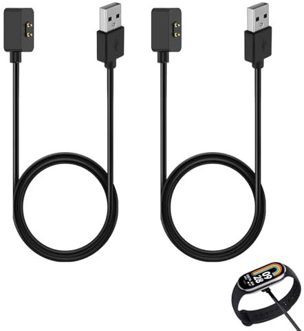 2 Stück USB Ladekabel Charger kompatibel mit Xiaomi Mi Smart Band 9 / Band 8 / Band 8 Pro/Redmi Watch 3 Active, Ersatzkabel für Smart Watch und Fitnesstracker 100 cm, Schnellladefunktion (Schwarz)