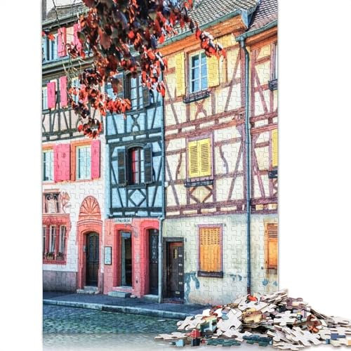 1000-teiliges Colmar-Fassadenposter-Puzzle für Erwachsene, Holzpuzzles für Erwachsene und Jugendliche ab 12 Jahren, 1000 Teile (75 x 50 cm)