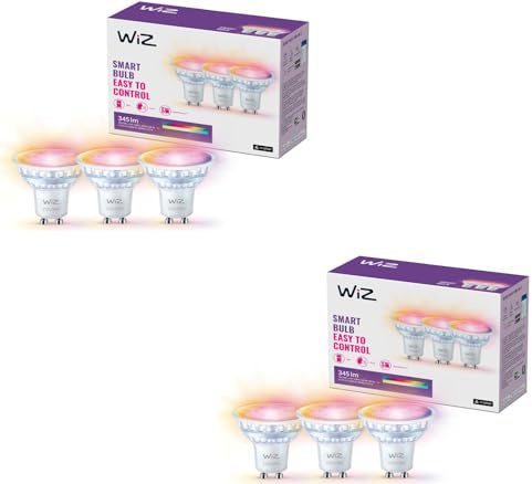 WiZ Pack Valeur GU10 avec 6 spots 50W Lumière colorée et blanche Wi-Fi 16 Millions de couleurs nuances de blancs, Wi-Fi/Bluetooth, contrôle par la voix/appl, fonctionne avec Google Alexa et HomeKit