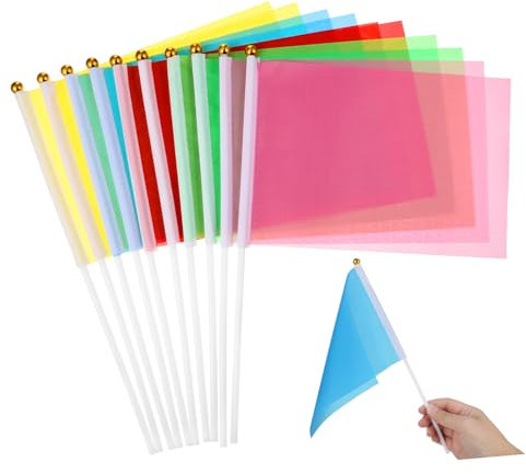 Hemobllo 50stücke Handwellen Flaggen Polyester Quadratflaggen Einfarbig Rot Grün Blau Gelb Rosa Für Party Feier Veranstaltung Dekoration Robust Leicht Portable