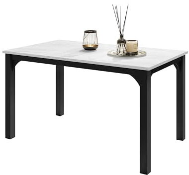 Mirjan24 Tisch für Esszimmer Fagab 140, Rechteckiger Esstisch, Ausziehbarer Tisch für Küche, L:140-178 x H:76 x B:80 cm, Küchentisch, Esszimmertisch (Schwarz/Bianco Marmor)