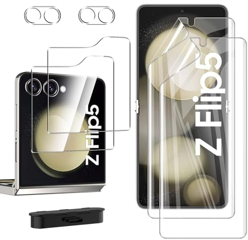 WFTE 2+2+2 Pack Screen Protectors for Samsung Galaxy Z Flip 5/Flip5 Tempered Glass Outer+Soft TPU Film Inner,9H Hardness,Anti-Scratch,Bubble-Free Screen Protector Camera Lens for Samsung Flip 5