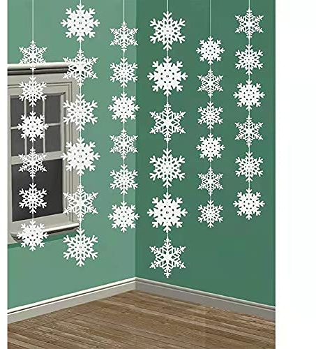 Papier Schneeflocken Dekoration 30 Stück Weiß | 5 Ketten à 6 Stk, 1,8m, 3 Größen. Reißfest. Für Weihnachtsbaum, Fenster, Party.