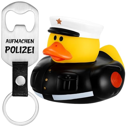 2 Stück Polizei Geschenke Set, Polizei Schlüsselanhänger Mit Flaschenöffner Und Spielzeugente, Lustige Geschenkidee Für Polizeibegeisterte, Ideal Als Geschenk Für Kollegen Und Freunde