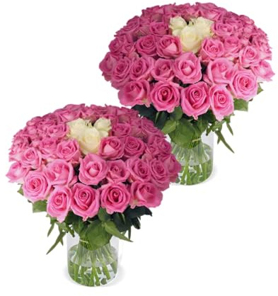 Blume Ideal Rosensträuße | 2x50 Rosen Pink Special (insg. 100 Stiele) | Ø 40–50 cm | Premium Rosen für Hochzeit & Deko | 7 Tage Frischegarantie | In verschiedenen Farben und Mengen