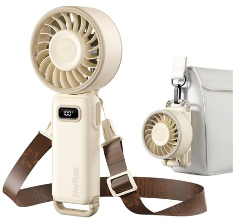 Diveblues Turbo Portable Handheld Fan, 100 Speed Stepless High Speed Hand Held Fan, 12H Cooling Rechargeable Mini Fan, 180° Foldable Neck & Desk Fan, LED Display, Travel Essentials, Gifts