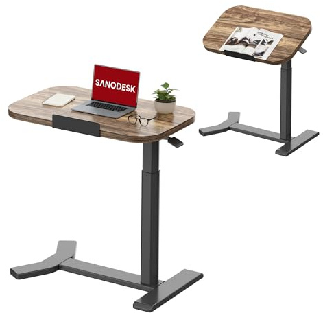 SANODESK Pneumatischer höhenverstellbarer Beistelltisch – 90° klappbare Tischplatte, flexibel als Sofa-, Bett- oder Balkontisch, 65–105 cm, platzsparend & vielseitig (Braun)