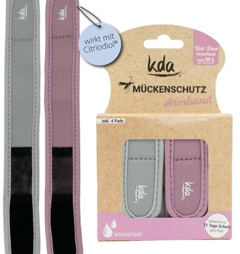 kda Mückenschutzarmbänder Uni DUO - 2 Armbänder 4 Nachfüller pro Packung - Sicherer Mückenschutz Moskito Insektenschutz - Nylon Outdoor Wandern Camping Sport Sommer Must Have (Grau/Rosé)