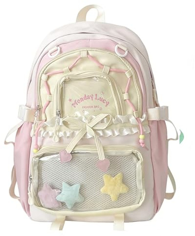 DASICHE Kawaii Schulrucksack Ita Rucksack Mädchen – Süßer Schultasche im Preppy Stil, ästhetischer japanischer Tagesrucksack für Kinder & Jugendliche, ideal für Kita Schule & Alltag (Rosa)