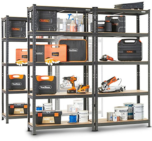 VonHaus Garage Shelves 5 Tier - Heavy Duty Garage Racking with Massive 875kg Capacity, 175KG per Shelf - Durable Metal Shelving for Shed and Workshop Storage - 180cm x 90cm x 40cm - 4 Pack