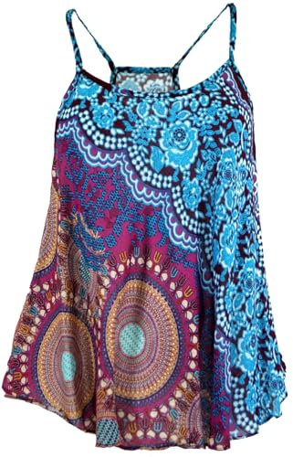 GURU-SHOP, Top Boho con Tirantes, Top Verano, Top Mujer, Top Playa, Turquesa/Lila, Sintético, Tamaño:40, Camisetas, Camisetas, Camisetas