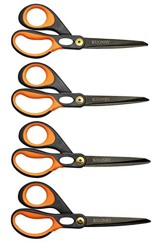 KUONIIY Schere, Ultra Scharfe Titan Scheren mit weichem Griff, Multifunktionale Scheren Set, 4er Pack, 20,3 cm (Schwarz, Gelb)
