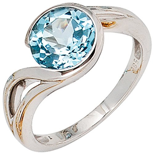 Jobo Damen-Ring aus 14 Karat 585 Weißgold mit Blautopas Größe 62