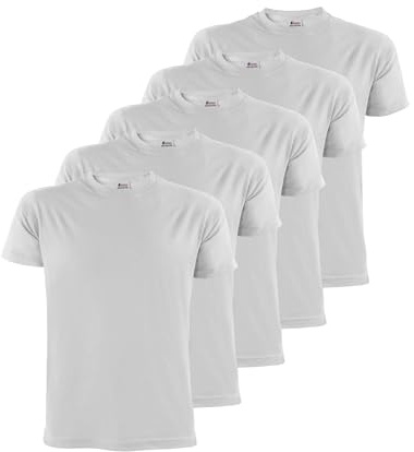 ALPIDEX Mens T-Shirt Multipack 5 Basic Crew Neck 100% Cotton White M