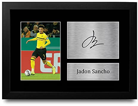 HWC Trading Jadon Sancho A4 Gerahmte Signiert Gedruckt Autogramme Bild Druck-Fotoanzeige Geschenk Für Borussia Dortmund Fußball Fans