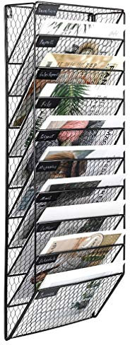 PAG 10 Fächer Hänge Zeitschriftenhalter Wand Briefsortierer Verwendet,Metall Wandmontage Dokumentenablage Organizer für Büros, Schulen und Haushalte,Schwarz